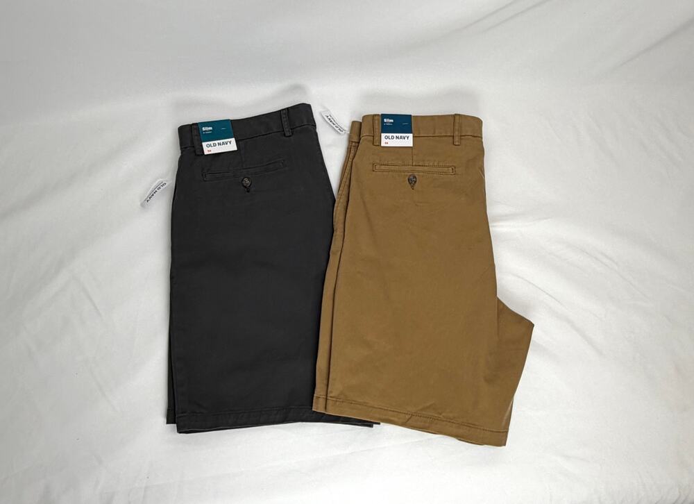 Old Navy Mens 38 Slim Chino Shorts 8" Inseam NWT Gray Brown 2 Pair Lot